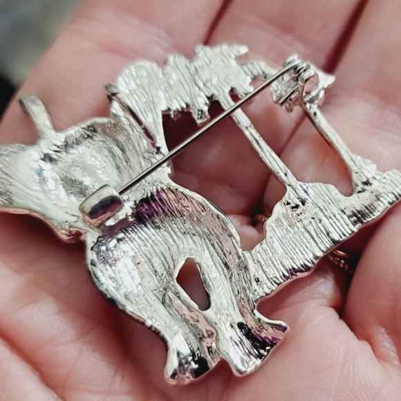 ELEPHANT trunk up palm trees safari brooch enamel beautiful silver - Picture 7 of 8